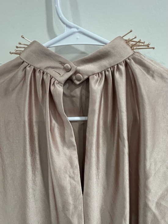 Trina Turk Champagne Satin Beaded High-Neck Mini Dress - Picture 8 of 10